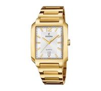 Festina Reloj Hombre Analógico de Acero Inoxidable 316l Dorado - Movimiento de Cuarzo - Calendario - Cristal Mineral de Alta Resistencia - Resistente al Agua 5 ATM F20678/2 On The Square