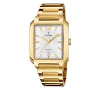 Festina Reloj Hombre Analógico de Acero Inoxidable 316l Dorado - Movimiento de Cuarzo - Calendario - Cristal Mineral de Alta Resistencia - Resistente al Agua 5 ATM F20678/2 On The Square
