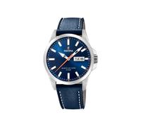 Festina Reloj Hombre Analógico de Acero Inoxidable y Cuero Azul