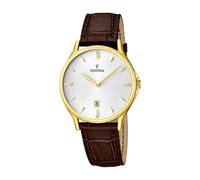Festina Reloj hombre F16747/1, caja acero 316L dorado, correa cuero marrón, cuarzo 5 ATM