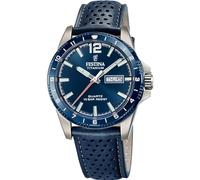 Festina Reloj Hombre Analógico de Cuero Azul - Movimiento de Cuarzo - Calendario - Cristal Mineral de Alta Resistencia - Resistente al Agua 10 ATM Elegante F20699/2 Titanium