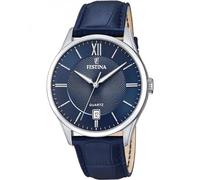 Festina Reloj Hombre Analógico de Cuero Azul - Movimiento de Cuarzo - Calendario - Cristal Mineral de Alta Resistencia - Resistente al Agua 5 ATM Elegante F20426/2