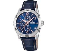 Festina Reloj Hombre Analógico de Cuero Azul | Movimiento de Cuarzo, Cristal Mineral de Alta Resistencia, Resistente al Agua 5 ATM Elegante, Multifunción F16607/D