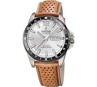 Festina Reloj Hombre Analógico de Cuero Marrón - Movimiento de Cuarzo - Calendario - Cristal Mineral de Alta Resistencia - Resistente al Agua 10 ATM Elegante F20699/1 Titanium