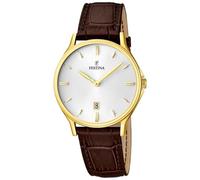 Festina Reloj Hombre F16747/1 Correa Clasico Caja de Acero Inoxidable 316l Dorado Correa de Cuero Marrón