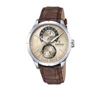 Festina Reloj Hombre Analógico de Cuero Marrón - Movimiento de Cuarzo - Cristal Mineral de Alta Resistencia - Resistente al Agua 5 ATM Elegante y Clásico - Multifunción F16573/9