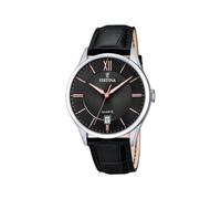 Festina Reloj Hombre Analógico de Cuero Negro - Movimiento de Cuarzo - Calendario - Cristal Mineral de Alta Resistencia - Resistente al Agua 5 ATM Elegante F20426/6