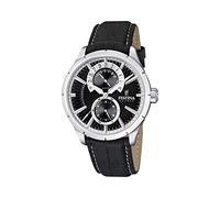 Festina Reloj Hombre Analógico de Cuero Negro - Movimiento de Cuarzo - Cristal Mineral de Alta Resistencia - Resistente al Agua 5 ATM Elegante - Multifunción F16573/3