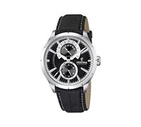 Festina Reloj Hombre Analógico de Cuero Negro - Movimiento de Cuarzo - Cristal Mineral de Alta Resistencia - Resistente al Agua 5 ATM Elegante - Multifunción F16573/3