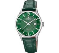 Festina Reloj Hombre F20007/5 Swiss Made Correa Clasico Caja de Acero Inoxidable 316l Plateado Correa de Piel Verde