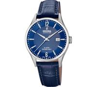 Festina Reloj Hombre F20007/6 Swiss Made Correa Clasico Caja de Acero Inoxidable 316l Plateado Correa de Piel Azul