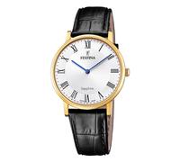 Festina Reloj Hombre F20016/4 Swiss Made Caja de Acero Inoxidable 316l Dorado Correa de Cuero Negro