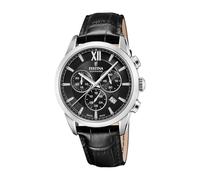 Festina Reloj Hombre F20041/4 Chrono Swiss Made Caja de Acero Inoxidable 316l Plateado Correa de Piel Negro