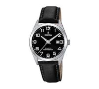 Festina Reloj Hombre F20446/3 Acero Clasico Caja de Acero Inoxidable 316l Plateado Correa de Cuero Negro