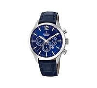 Festina Reloj Hombre F20542/2 Timeless Chronograph Caja de Acero Inoxidable 316l Plateado Correa de Cuero Azul