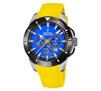 Festina Reloj Hombre F20642/D Chrono Bike Caja de Acero Inoxidable 316l Plateado Correa de Caucho Amarillo