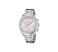 Festina Reloj Mujer Analógico de Acero Inoxidable 316l Plateado - Movimiento de Cuarzo Cronógrafo - Cristal Mineral de Alta Resistencia - Resistente al Agua 10 ATM F20606/1 - Boyfriend Collection