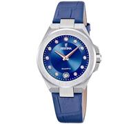 Festina Reloj Mujer Analógico de Acero Inoxidable y Cuero Azul | Movimiento de Cuarzo, Cristal Mineral de Alta Resistencia, Resistente al Agua 5 ATM y Calendario F20701/4, Mademoiselle