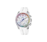 Festina Reloj Mujer Analógico de Caucho Blanco - Movimiento de Cuarzo Cronógrafo - Cristal Mineral de Alta Resistencia - Resistente al Agua 10 ATM F20610/2 - Boyfriend Collection