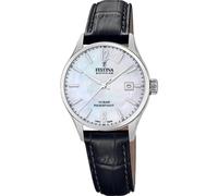 Festina Reloj Mujer F20009/7 Swiss Made Correa Clasico Caja de Acero Inoxidable 316l Plateado Correa de Piel Negro