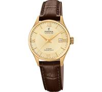 Festina Reloj Mujer F20011/6 Swiss Made Correa Clasico Caja de Acero Inoxidable 316l Dorado Correa de Piel Marrón