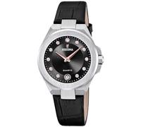Festina Reloj Mujer F20701/5 Mademoiselle Caja de Acero Inoxidable 316l Plateado Correa de Piel Negro