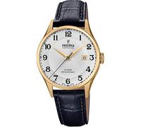 Festina Reloj para Hombre F20010/1 Hecho en Suiza, Oro y Acero Inoxidable, Correa de Piel Negra, Negro-Blanco-Oro, groß, Pulsera