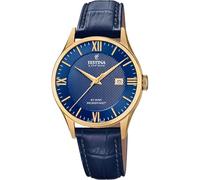 Festina Reloj para Hombre F20010/3 Hecho en Suiza, Oro y Acero Inoxidable, Correa de Piel Azul, Azul-Oro, groß, Pulsera
