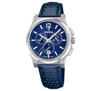 Festina Swiss Made Reloj Hombre Analógico de Cuero Azul - Movimiento de Cuarzo - Cronógrafo - Calendario - Cristal Zafiro Resistente - Resistente al Agua 10 ATM Elegante F20060/2 Rive Collection