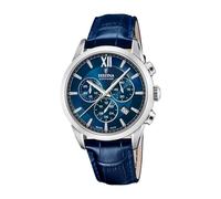 Festina Swiss Made Reloj Hombre Analógico de Cuero Azul - Movimiento de Cuarzo - Cronógrafo - Calendario - Cristal Zafiro Resistente - Resistente al Agua 10 ATM Elegante F20041/2 Chrono