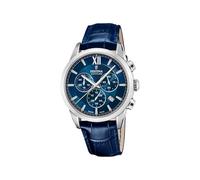Festina Swiss Made Reloj Hombre Analógico de Cuero Azul - Movimiento de Cuarzo - Cronógrafo - Calendario - Cristal Zafiro Resistente - Resistente al Agua 10 ATM Elegante F20041/2 Chrono