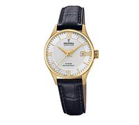 Festina Swiss Made Reloj Mujer Analógico de Cuero Negro - Movimiento de Cuarzo - Cristal Zafiro - Resistente al Agua 10 ATM - Elegante, Clásico y Vintage - Calendario F20011/1 - Classic Leather