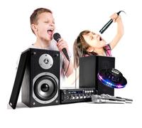 FestiNight Juego de karaoke LTC STAR4, amplificador 2 x 75 W, 2 altavoces, 2 micrófonos cantos, USB Bluetooth, juego de luz BALL6