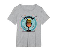 Festival de música de micrófono Retro de la Serie de conciertos de Verano Camiseta, Mujer Tallas Grandes, Gris Jaspeado, 5XL Grande