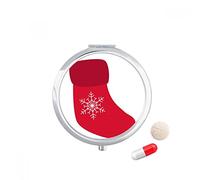 Festival de Navidad copo de nieve calcetín rojo Travel bolsillo píldora caso medicina dispensador espejo regalo caja de almacenamiento