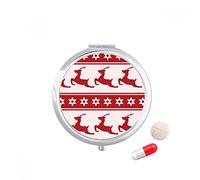 Festival de Navidad de Elk estrella rojo Travel bolsillo píldora caso medicina dispensador espejo regalo caja de almacenamiento