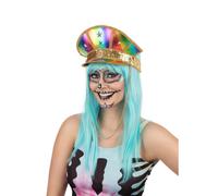 Festival Militar Sombrero Arcoiris Rave Con Cadena de Oro Disfraz Mujer Orgullo