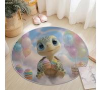 Festival Tortuga Globo Alfombra Redonda 90 Cm Azul Claro Lavable A Máquina Alfombra Antideslizante para Dormitorio Sala De Estar Cocina Decoración del Hogar