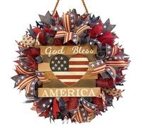 Festive 4th of July with Silk Petals, Vibrant Porch Decorations with Hook, 15.75x15.75 Inch Round Wreath, Weather Resistant Fabric Ring, Bright Star Design for Patios, Front Door Ornament for Home Use
