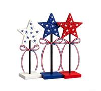 Festive 4th of July Wooden Star Set, Patriotic Independence Day Table Centerpiece with Red White and Blue Design, Density Board Home Decor, 3 Unidades (B)