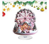 Festive Acrylic Centerpiece - 2D Christmas Ferris Wheel Snow House Decor | Lightweight 40g Rotating Base Table Ornament, Seasonal Display for Home Desktop Bookshelf Mantel TV Cabinet Entryway