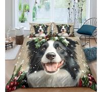 Festive Border Collie Art Funda de Edredón Suave 3 Piezas Compuesto Estampado 3D Festive Border Collie Arte Funda Edredon con Fundas de Almohada Suave Lavables for niños y niñas （140x200cm）