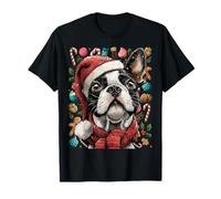 Festive Boston Terrier con Gorro de Papá Noel, Invierno, Navidad Perro Camiseta