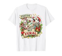 Festive But Feral Opossum Christmas Funny Camiseta gráfica económica, Hombre, Blanco, L