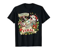 Festive But Feral Opossum Christmas Funny Camiseta gráfica económica, Hombre, Negro, S