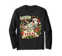 Festive But Feral Opossum Christmas Funny Manga Larga