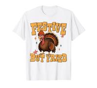 Festive But Fried Turkey Thanksgiving Tired Mom, Dad, Family Camiseta gráfica económica, Hombre, Blanco, L