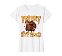 Festive But Fried Turkey Thanksgiving Tired Mom, Dad, Family Camiseta gráfica económica, Mujer, Blanco, S