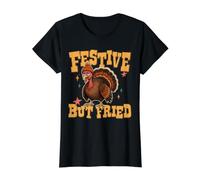 Festive But Fried Turkey Thanksgiving Tired Mom, Dad, Family Camiseta gráfica económica, Mujer, Negro, S