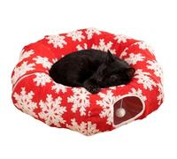 Festive Cat Lounge - Kitten Donut Tunnel for Holiday Fun | Fleece Fabric with Padded Base, Interactive Sleep Cave, Warm Hideaway Spot for Home Exercise Relaxation Sleeping